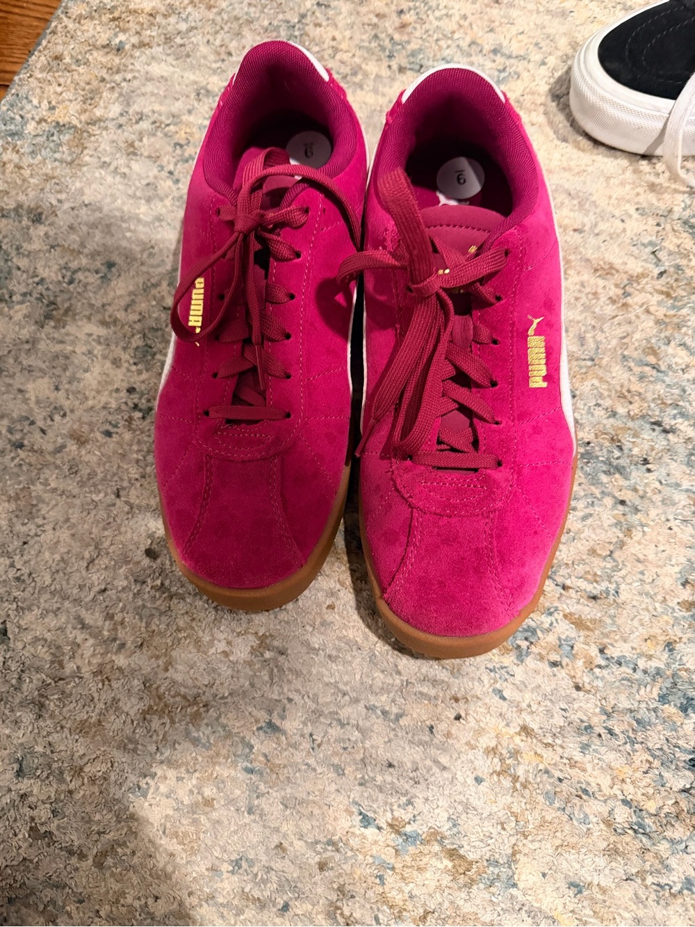 Puma Women’s Fuchsia Suede Sneakers and Gold Logo